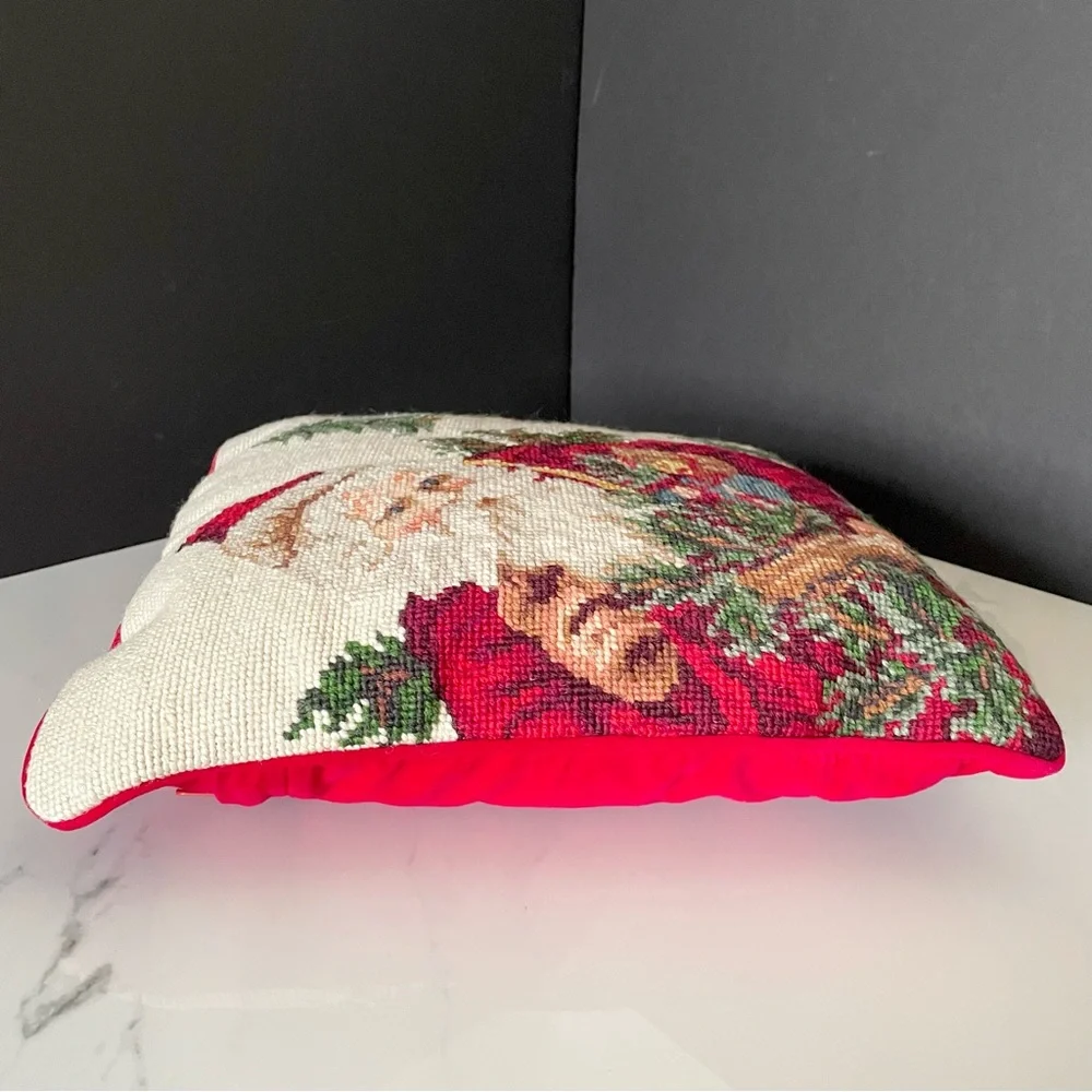 Santa with Trees Holiday Needlepoint Pillow